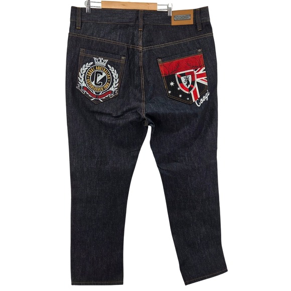 COOGI Mens Jeans 44W Dark Wash Denim Straight Embroidered TRI Nations - Picture 3 of 15